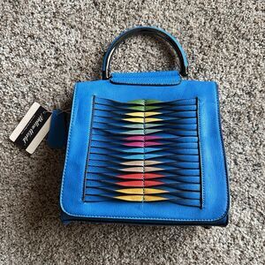 MELLOW WORLD Blue Crossbody Handbag Rainbow Kaleidoscope Retro PETA Approved